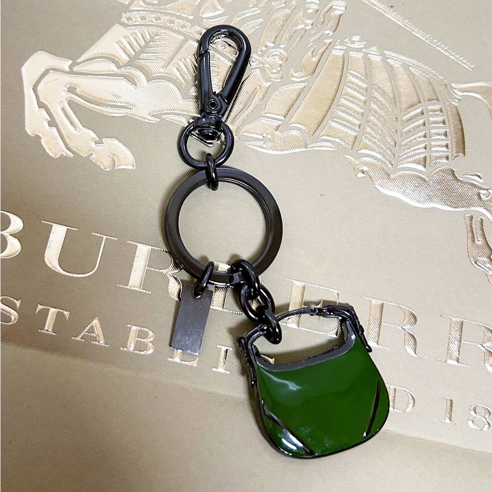Authentic Burberry New Gunmetal & Forest Green Mini Purse Bag Charm / Keychain - Picture 8 of 11